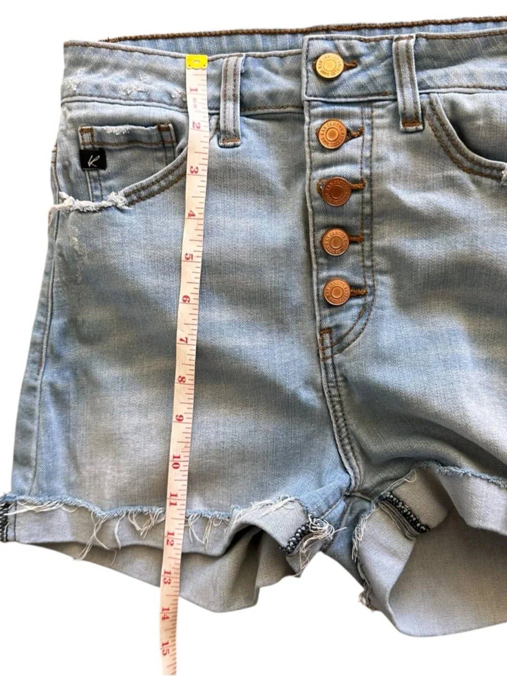 Kancan Distressed Light Wash Button Fly Denim Shorts Size M